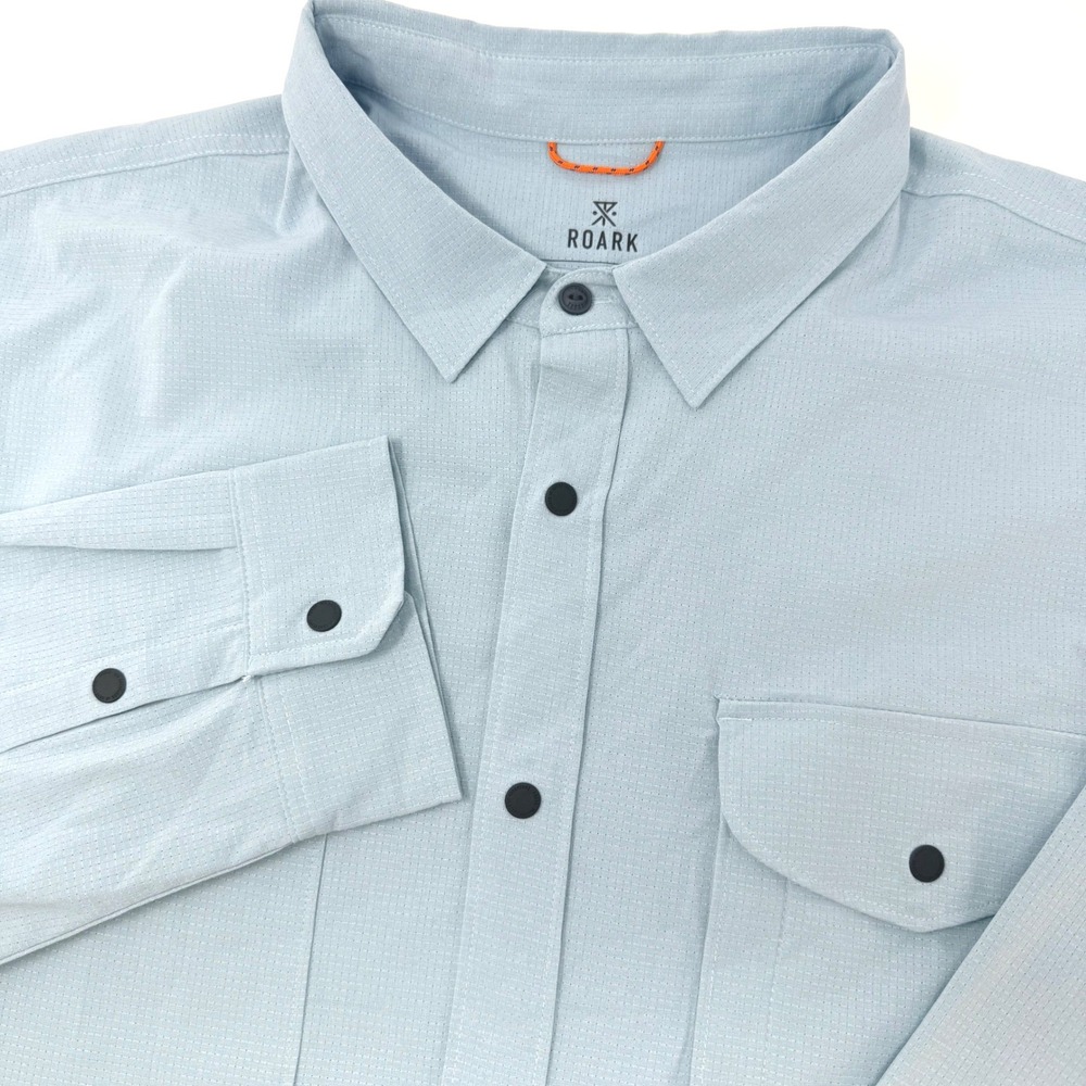 Roark Bless Up Mens XL Light Blue Perforated Stretch Snap Button Shirt LS